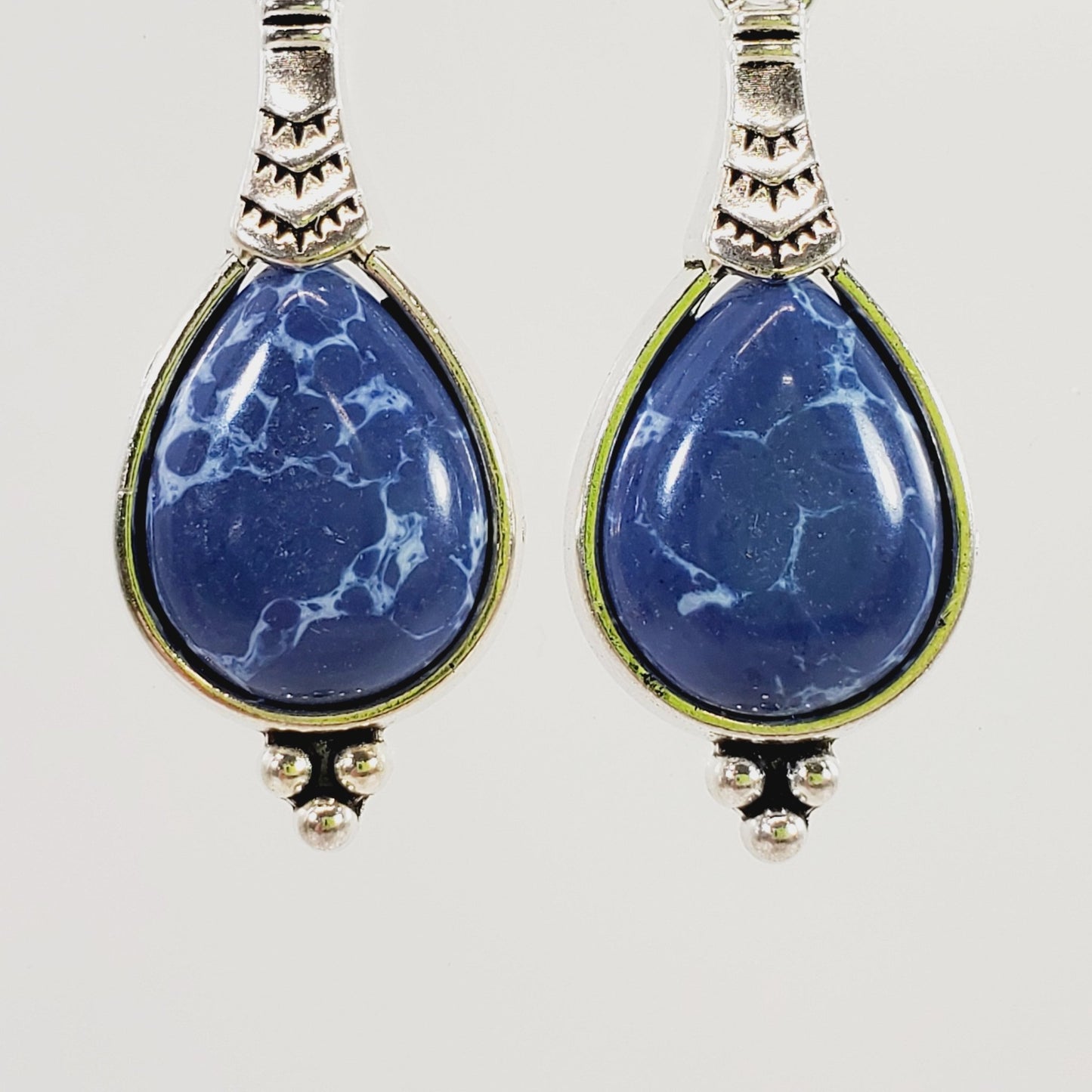 Blue Agate Teardrop Shaped Earrings - Unique Collectibles