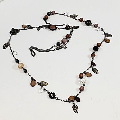 Vintage Sweater Beaded & Leaf Shaped Necklace 42" - Unique Collectibles