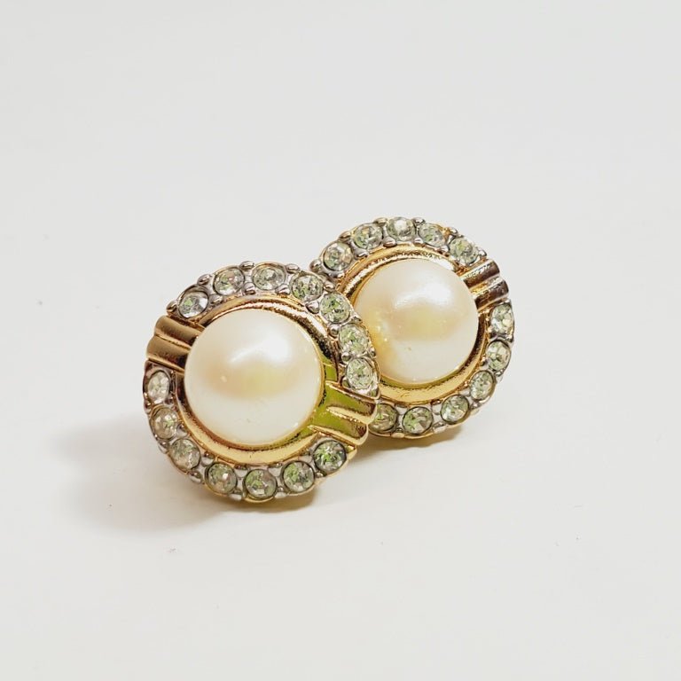 Vintage Crystal and Faux Pearl Pierced Earrings - Unique Collectibles