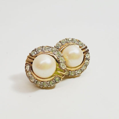 Vintage Crystal and Faux Pearl Pierced Earrings - Unique Collectibles