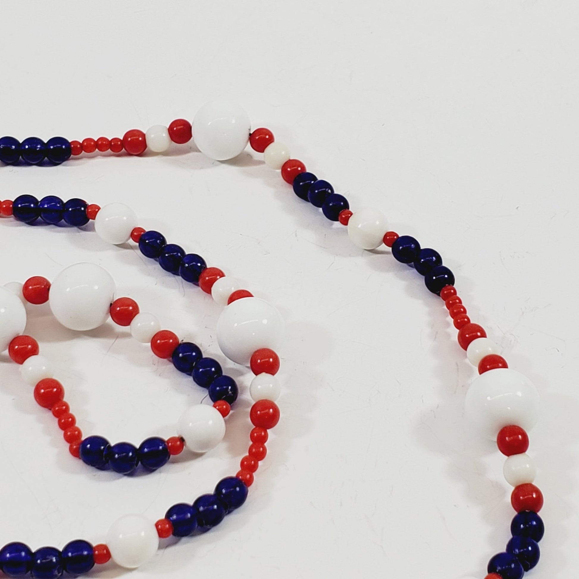 Vintage Red White & Blue 52" Glass Bead Necklace - Unique Collectibles
