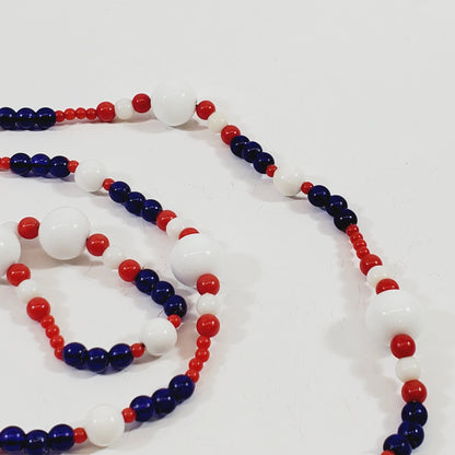 Vintage Red White & Blue 52" Glass Bead Necklace - Unique Collectibles