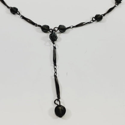 Vintage Black Crystal Beaded Necklace 16" - Unique Collectibles