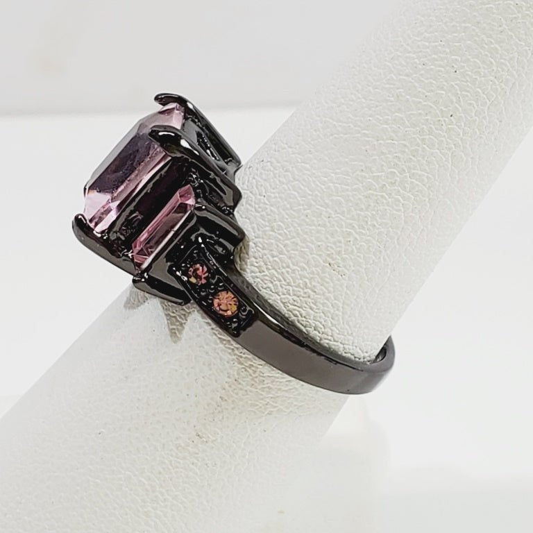 Pink Crystal Black Metal Ring Size 6.5 - Unique Collectibles