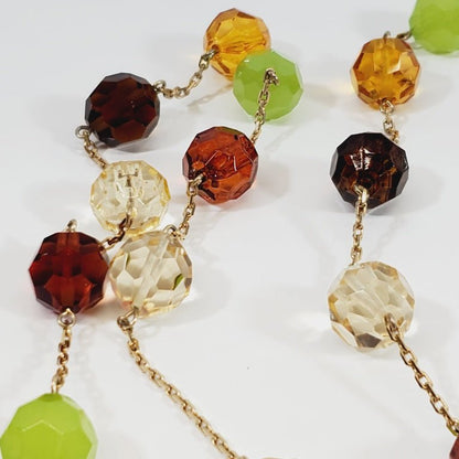 Vintage Crystal Multi Coloured Beaded & Chain Necklace 36" - Unique Collectibles