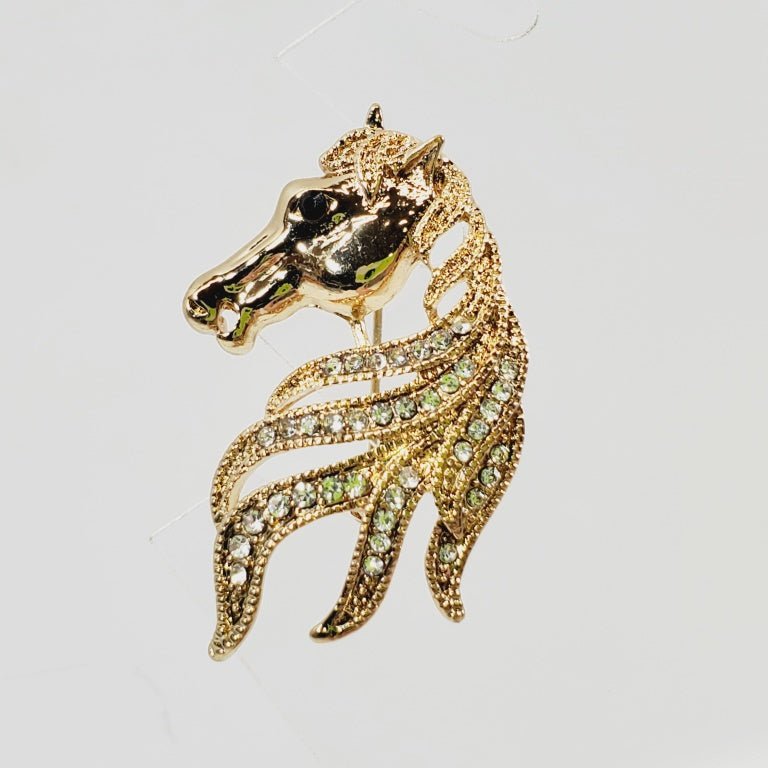 Crystal Horsehead Brooch - Unique Collectibles
