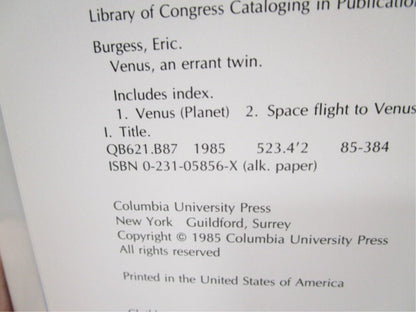 Venus: An Errant Twin by Eric Burgess Hardcover Book with Dust Jacket - Unique Collectibles