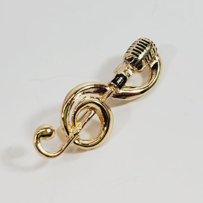 Music Themed Brooch Treble Clef with Microphone - Unique Collectibles