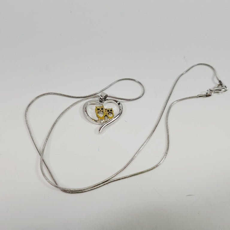 Owls in Heart Shaped Pendant 20" Necklace - Unique Collectibles