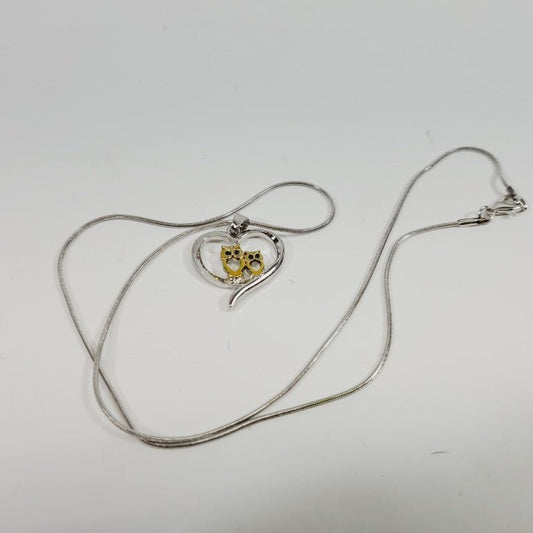 Owls in Heart Shaped Pendant 20" Necklace - Unique Collectibles