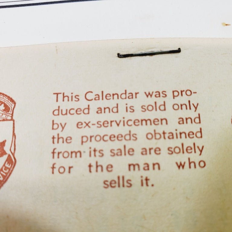 1952 Veteran's Calendar Well Preserved Condition - Unique Collectibles