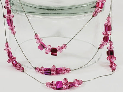 Vintage Triple Strand Pink Necklace 24" - Unique Collectibles