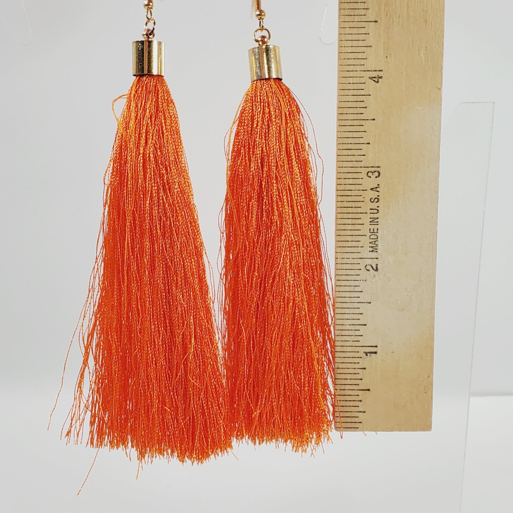 Orange Fringe Tassel 5" Earrings - Unique Collectibles