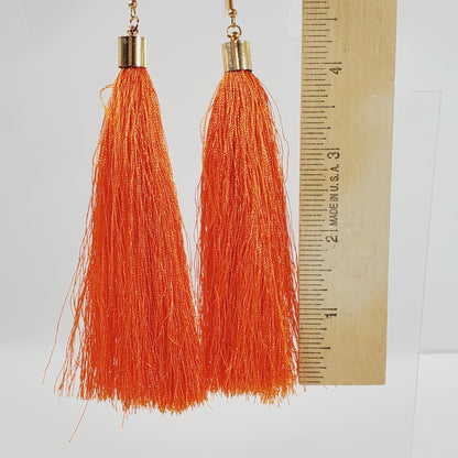 Orange Fringe Tassel 5" Earrings - Unique Collectibles