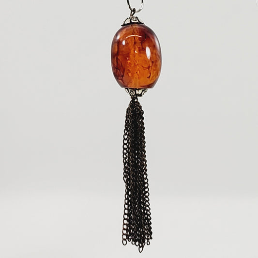 Vintage Art Glass with Long Chain Fringed Pendant - Unique Collectibles