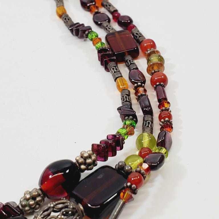 Glass Bead Triple Strand Necklace 16" - Unique Collectibles