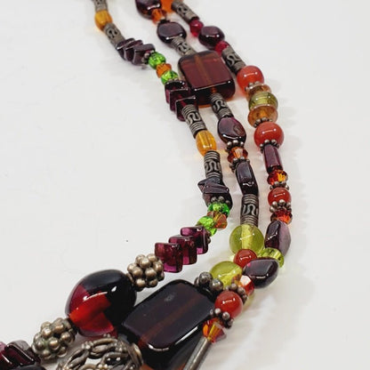 Glass Bead Triple Strand Necklace 16" - Unique Collectibles