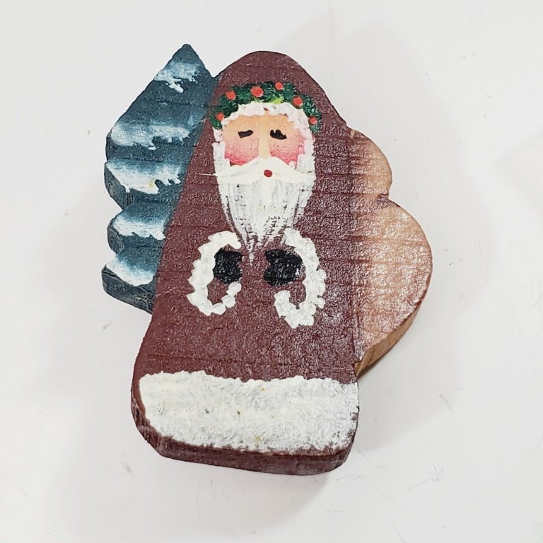 Vintage Hand Painted Folk Art Santa Claus Brooch - Unique Collectibles