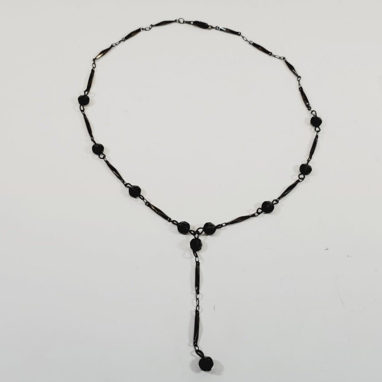 Vintage Black Crystal Beaded Necklace 16" - Unique Collectibles