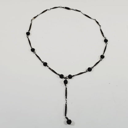 Vintage Black Crystal Beaded Necklace 16" - Unique Collectibles