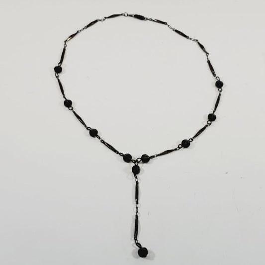 Vintage Black Crystal Beaded Necklace 16" - Unique Collectibles