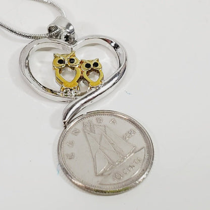 Owls in Heart Shaped Pendant 20" Necklace - Unique Collectibles