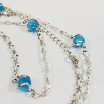 Vintage Blue Beaded Necklace 38" Signed Avon - Unique Collectibles