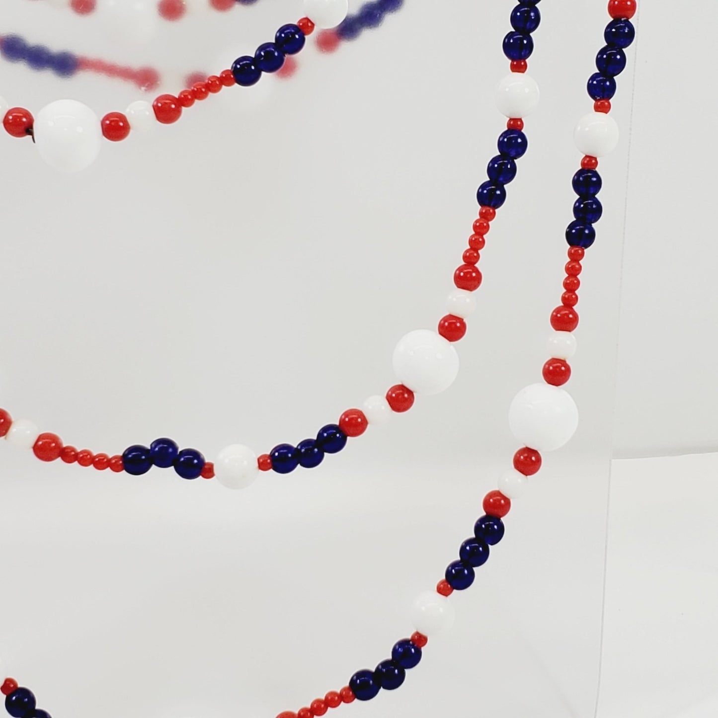Vintage Red White & Blue 52" Glass Bead Necklace - Unique Collectibles