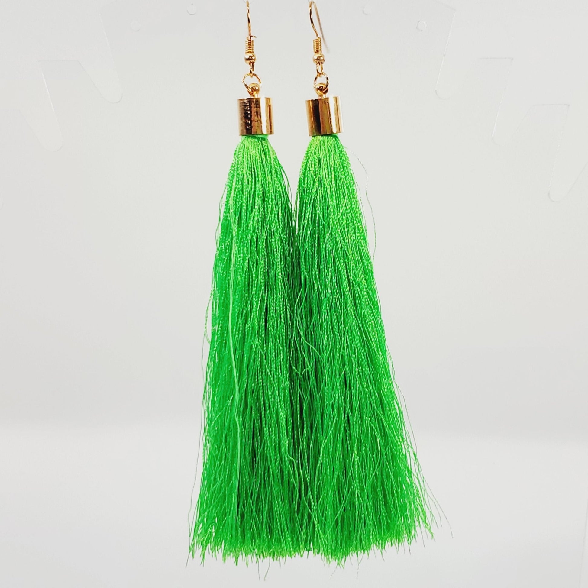 Green Fringe Tassel 5" Earrings - Unique Collectibles
