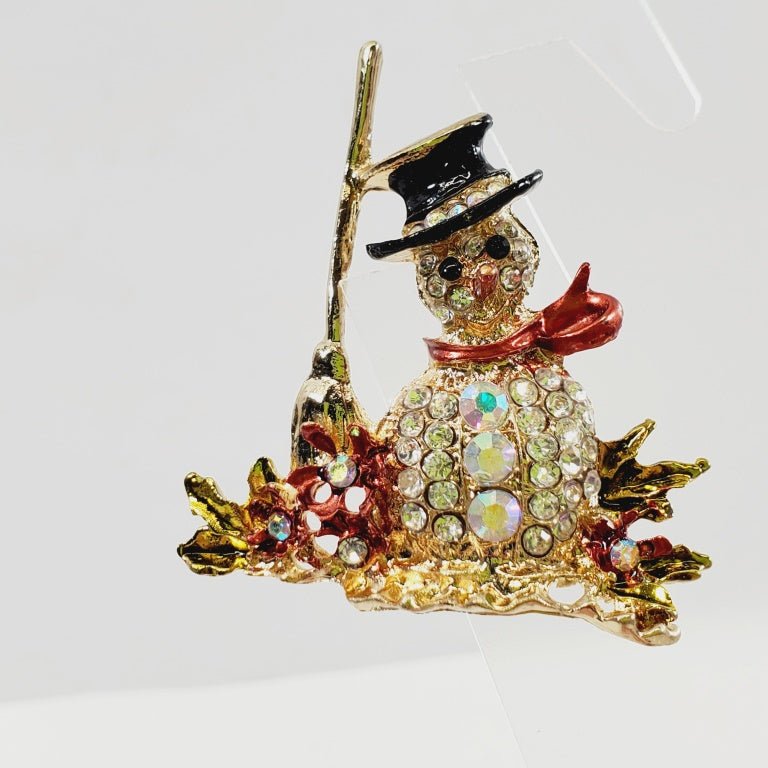 Snowman Crystal Brooch - Unique Collectibles