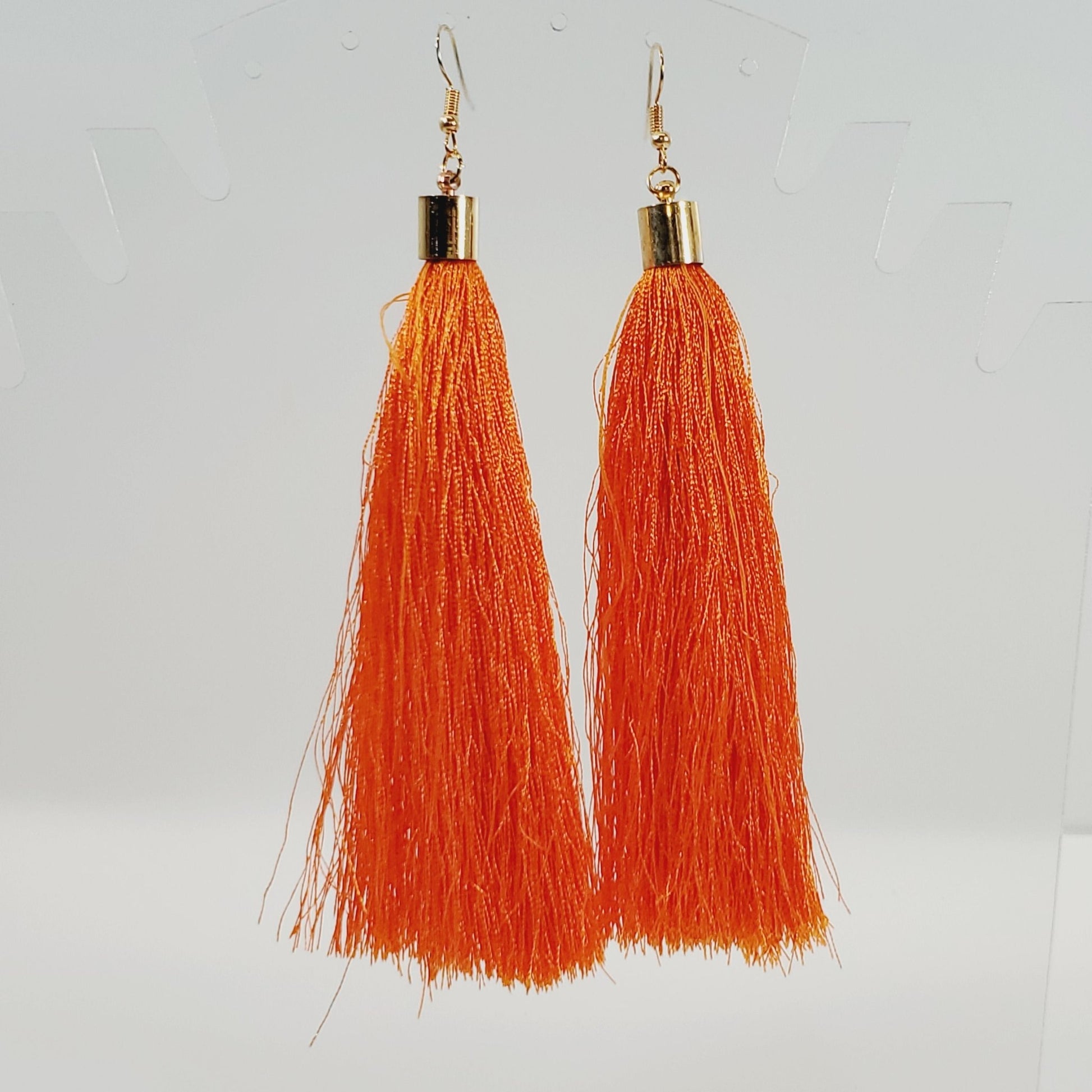 Orange Fringe Tassel 5" Earrings - Unique Collectibles