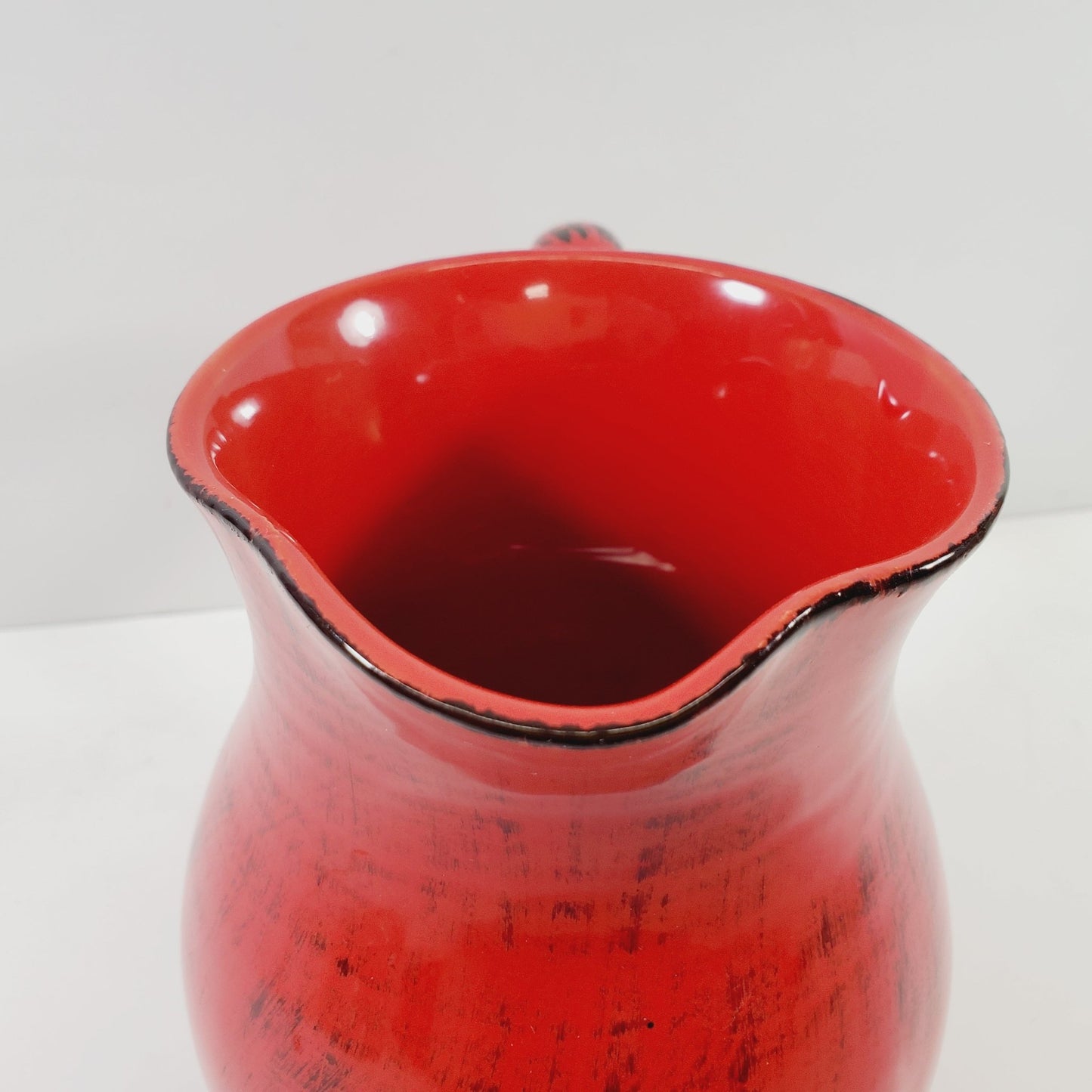 Red Pottery Pitcher with Black Made in Italy Vintage - Unique Collectibles