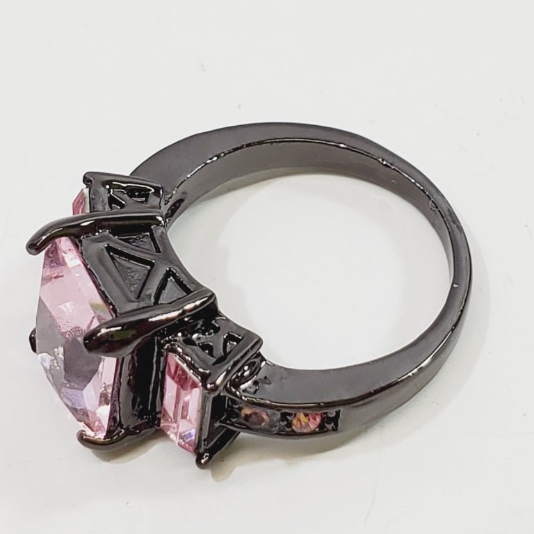Pink Crystal Black Metal Ring Size 6.5 - Unique Collectibles