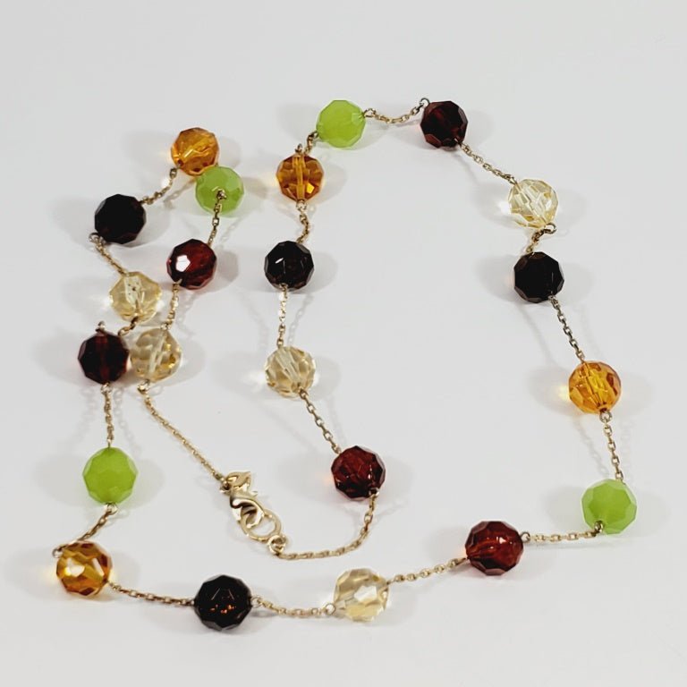 Vintage Crystal Multi Coloured Beaded & Chain Necklace 36" - Unique Collectibles