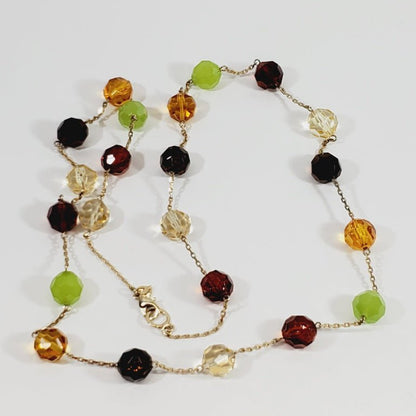 Vintage Crystal Multi Coloured Beaded & Chain Necklace 36" - Unique Collectibles