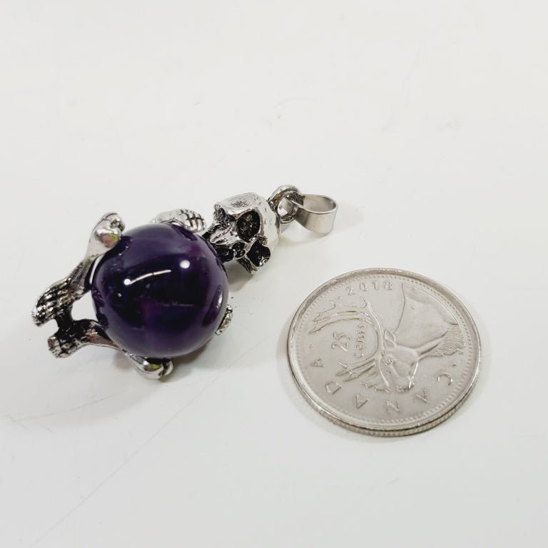 Unique Skeleton Hugging an Amethyst Ball Pendant - Unique Collectibles