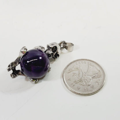 Unique Skeleton Hugging an Amethyst Ball Pendant - Unique Collectibles
