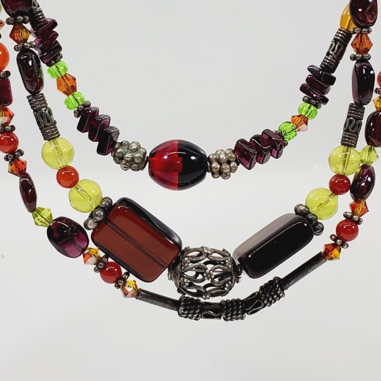 Glass Bead Triple Strand Necklace 16" - Unique Collectibles