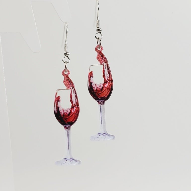 Wine Glass Pierced Earrings 2D - Unique Collectibles
