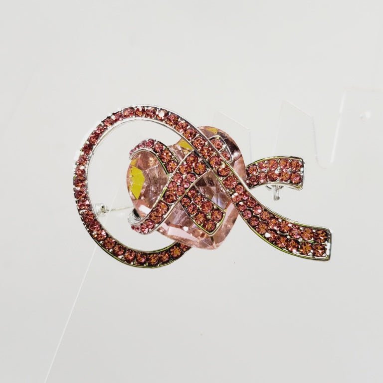 Heart With Ribbon Crystal Pink Brooch - Unique Collectibles