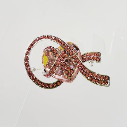 Heart With Ribbon Crystal Pink Brooch - Unique Collectibles