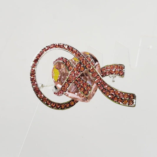 Heart With Ribbon Crystal Pink Brooch - Unique Collectibles