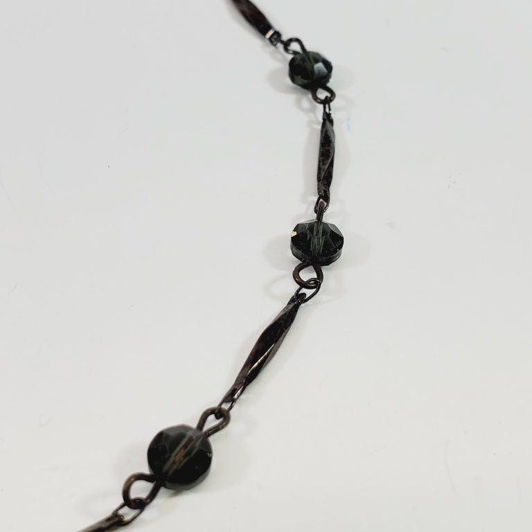 Vintage Black Crystal Beaded Necklace 16" - Unique Collectibles