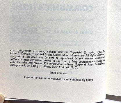1st Edition Communications in Space: From Wireless to Satellite Relay by Orrin E. Dunlap, Jr - Unique Collectibles