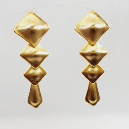 Vintage Brushed Gold Tone Pierced Earrings - Unique Collectibles