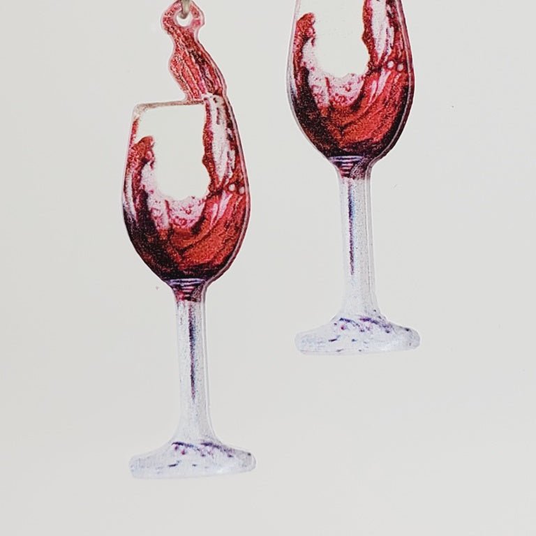 Wine Glass Pierced Earrings 2D - Unique Collectibles