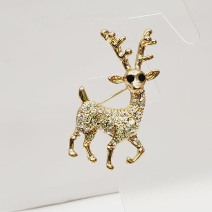 Crystal Christmas Reindeer Brooch - Unique Collectibles
