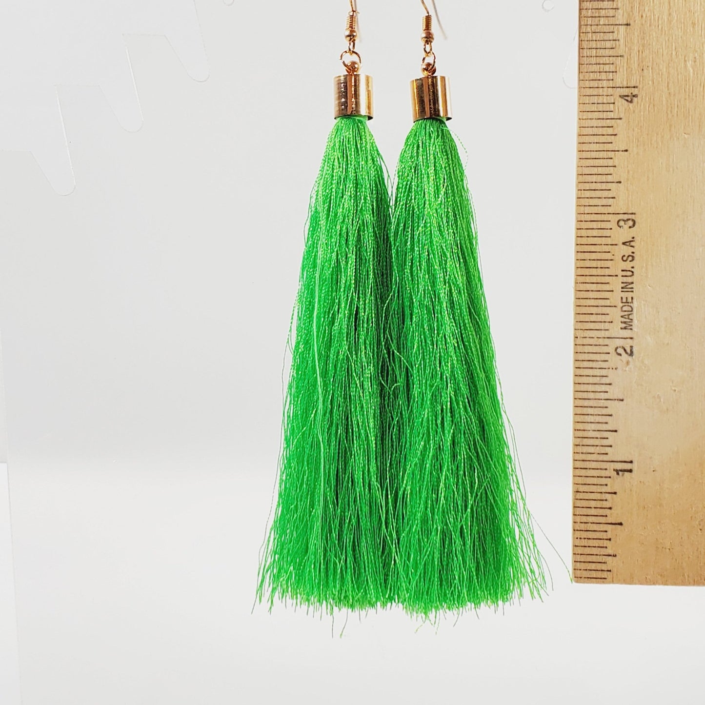 Green Fringe Tassel 5" Earrings - Unique Collectibles