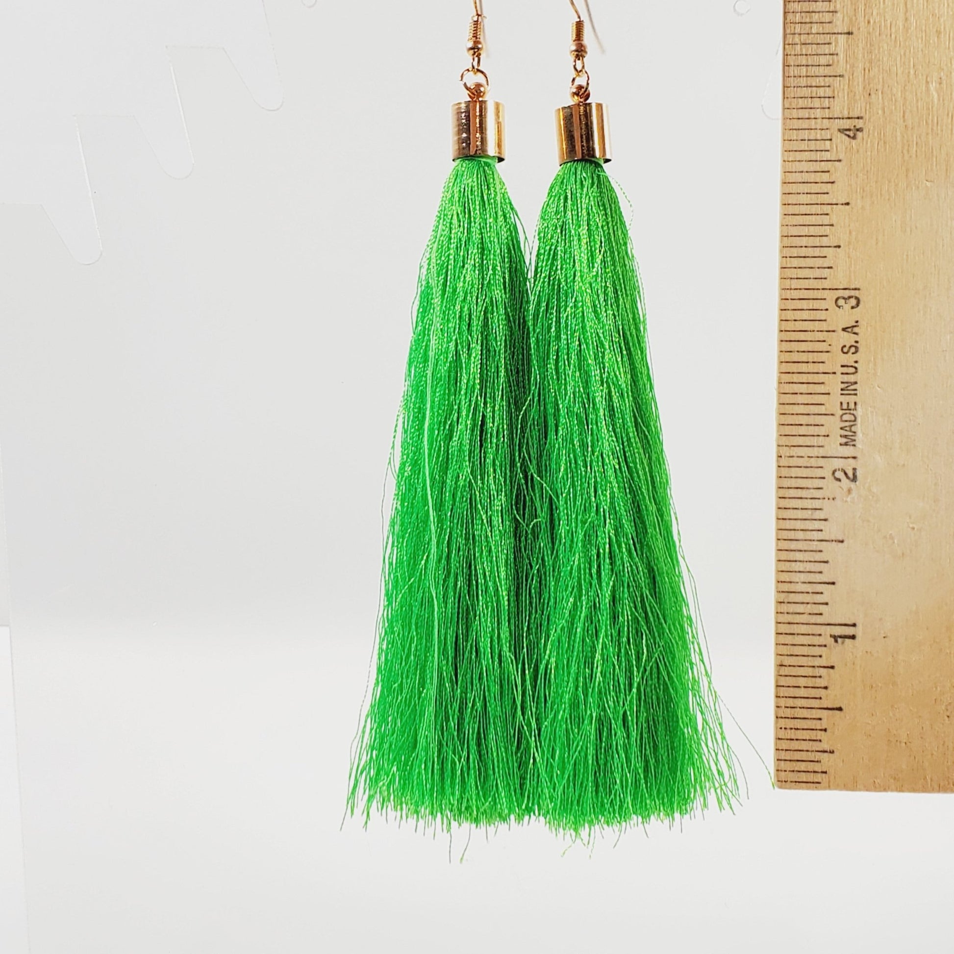 Green Fringe Tassel 5" Earrings - Unique Collectibles