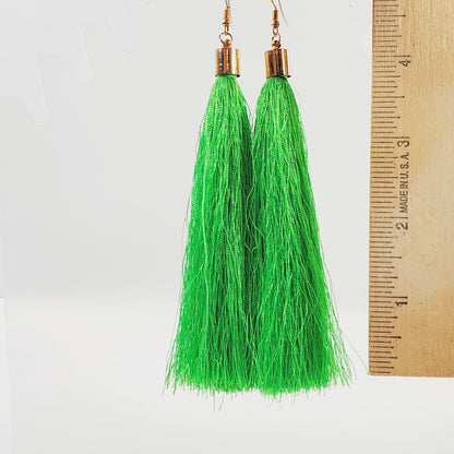 Green Fringe Tassel 5" Earrings - Unique Collectibles